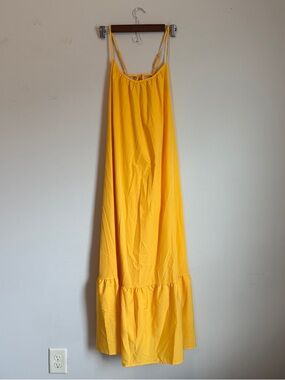 Yellow Maxi Dress S 4 Adjustable Straps Ruffle Hem Boho Summer Flowy Festival